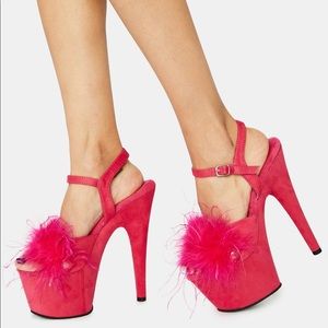 Hot pink pleaser marabou heels